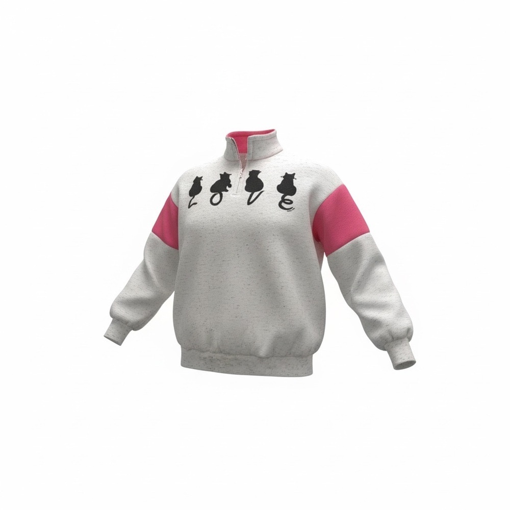 Vintage Magic USA Cat LOVE Quarter Zip Sweatshirt Pink Colorblock Women’s L - Picture 3 of 16